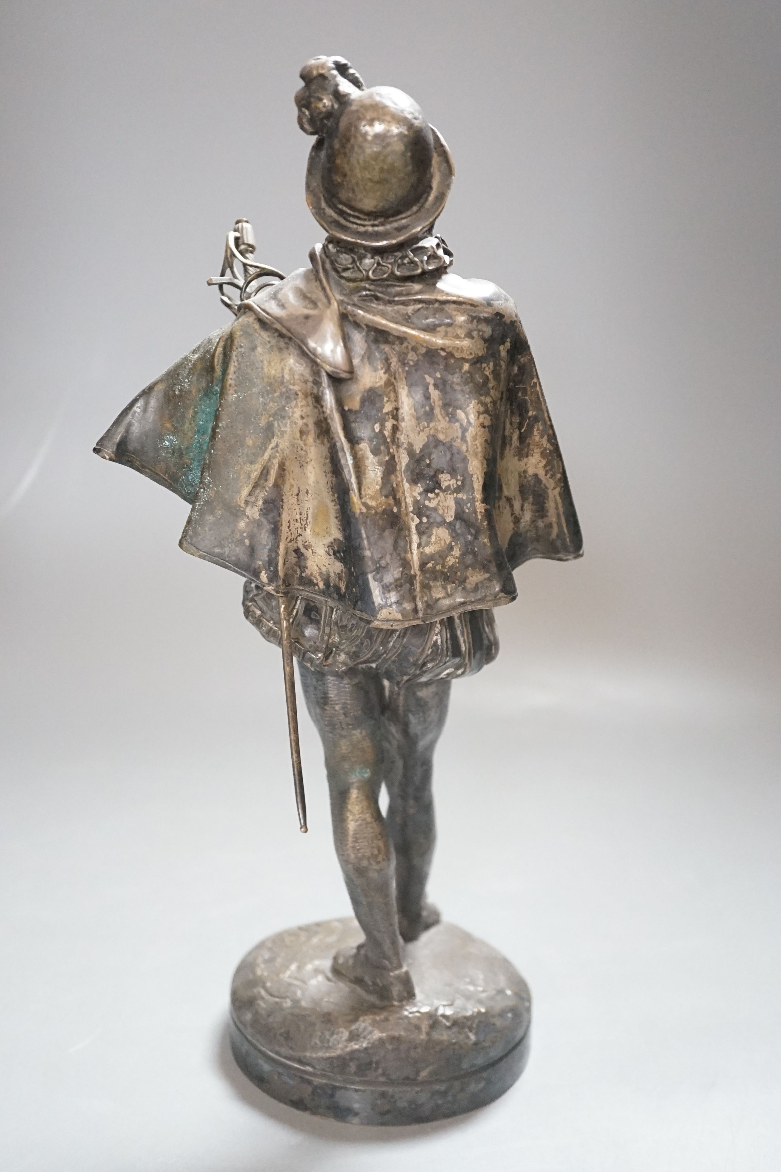 Emmanuel Fremiet (1824-1910), a silvered bronze figure of a swordsman - 33cm tall